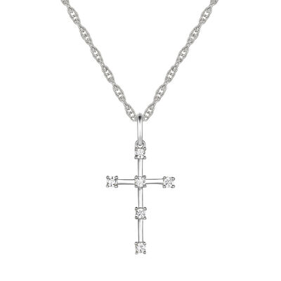 Diamond Studded Cross Pendant in Sterling Silver (1/10 ct. tw.)