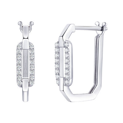 Diamond Geometric Paperclip Hoop Earrings in Sterling Silver (1/6 ct. tw.)