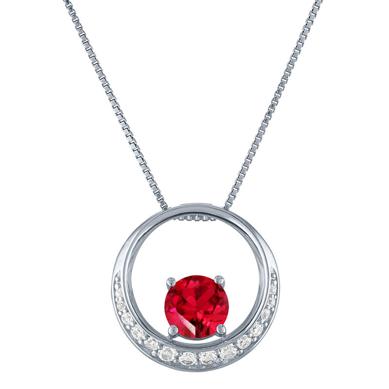 Moissanite & Lab Created Pear-Shaped Pink Sapphire Pendant Necklace | 14K White Gold | Size 18 mm | Charles & Colvard-Forever One