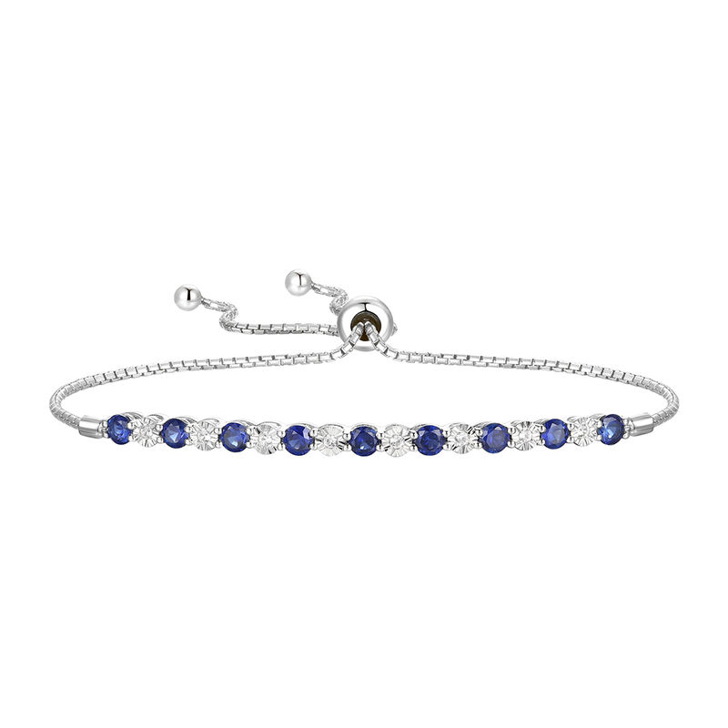 Blue Sapphire & Diamond Bolo Bracelet in Sterling Silver