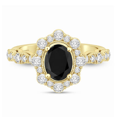 Black & White Diamond Halo Engagement Ring in 14K Gold (1 3/4 ct. tw.)