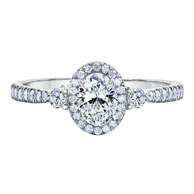 Oval-Shaped Diamond Halo Engagement Ring in 14K White Gold (7/8 ct. tw.)