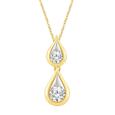 Lab Grown Vertical Two-Stone Tear Drop Pendant 14K Yellow Gold (3/4 ct. tw.)