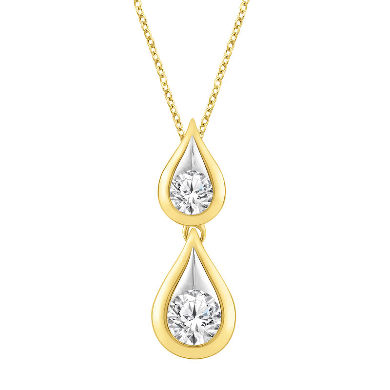 Lab Grown Vertical Two-Stone Tear Drop Pendant 14K Yellow Gold &#40;3/4 ct. tw.&#41;