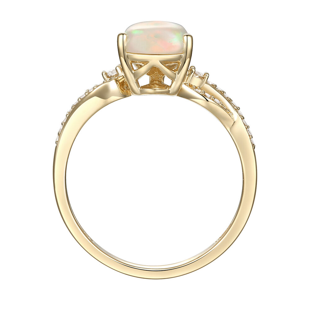 Pear-Shaped Opal Ring with Diamonds in 10K Yellow Gold
