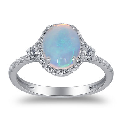 Opal and Diamond Ring in 10K White Gold 