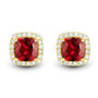 Lab-Created Cushion-Cut Ruby and Lab Grown Diamond Earrings in 10K Yellow Gold &#40;1/4 ct. tw.&#41;