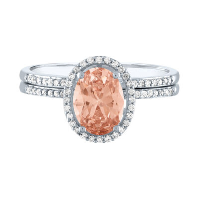 Oval Morganite Ring Set with Pavé Diamonds in 10K White Gold (1/5 ct. tw.)