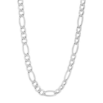 Hollow Figaro Chain in 14K White Gold, 7MM, 22