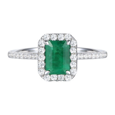 Emerald and Diamond Ring in 10K White Gold (1/3 ct. tw.)