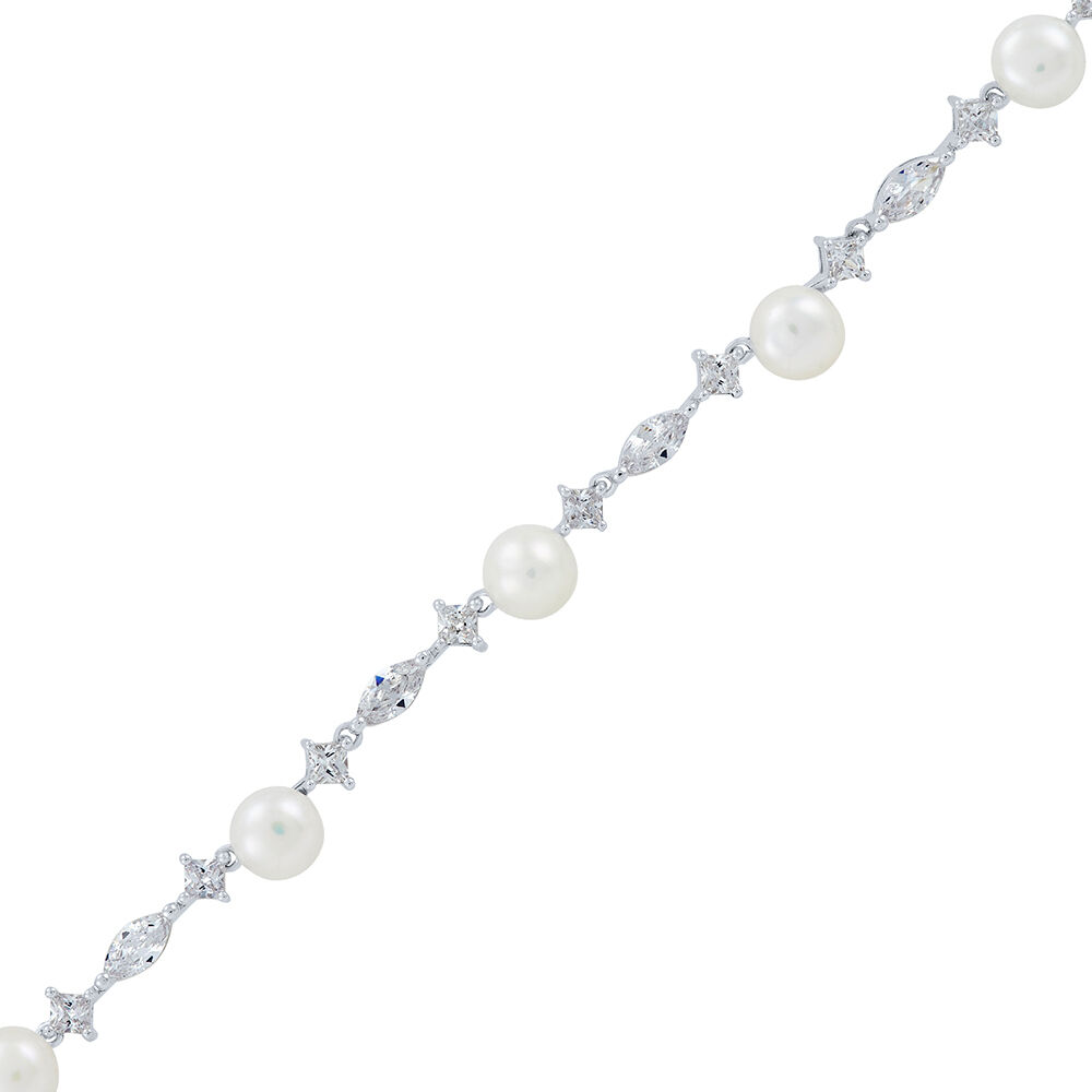 Freshwater Cultured Pearl & Lab Created White Sapphire Necklace in