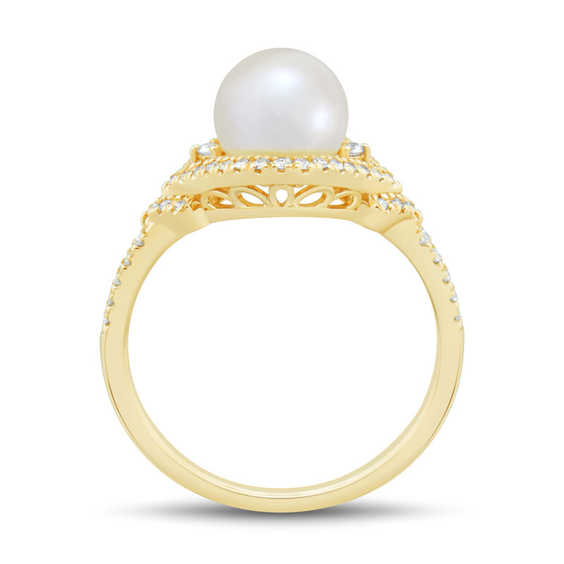 Freshwater Cultured Pearl and Diamond Ring in 10K Yellow Gold &#40;1/5 ct. tw.&#41;