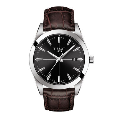 Gentleman Quartz Men’s Brown Leather Watch in Stainless Steel, 40MM