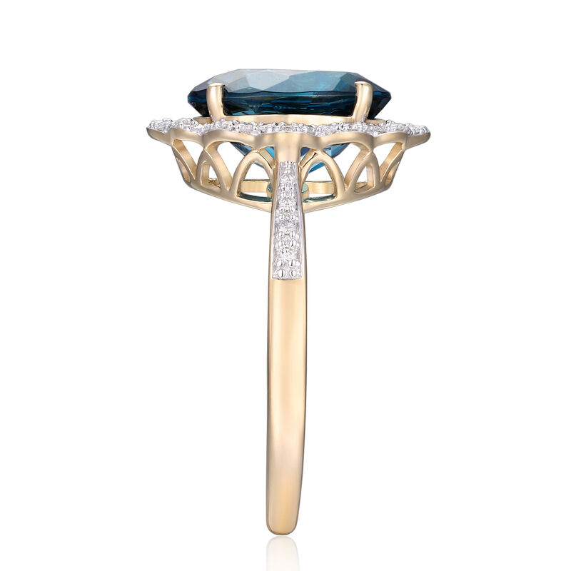 London Blue Topaz and and Diamond Ring in 10K Yellow Gold &#40;1/7 ct. tw.&#41;