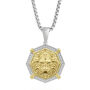 Men&#39;s Diamond Lion Head Medallion in White &amp; Yellow Stainless Steel &#40;1/4 ct. tw.&#41;