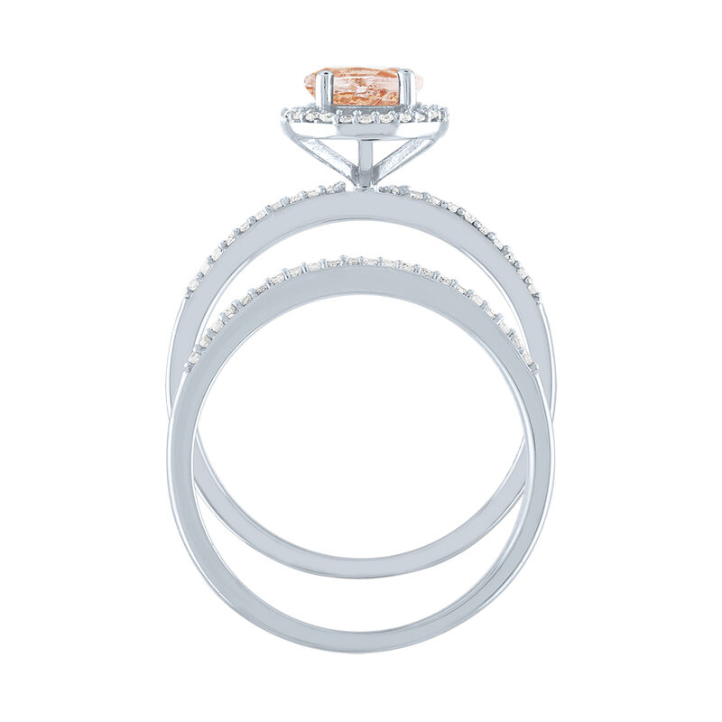 Oval Morganite Ring Set with Pav&eacute; Diamonds in 10K White Gold &#40;1/5 ct. tw.&#41;