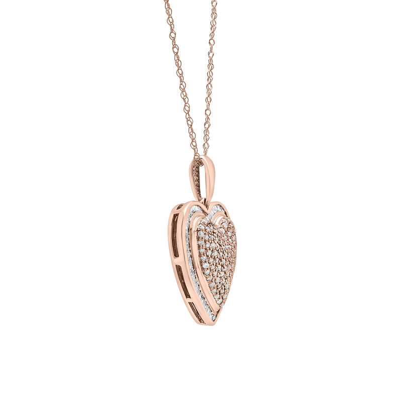 Round and Baguette Diamond Heart Pendant in 10K Rose Gold &#40;1/2 ct. tw.&#41;