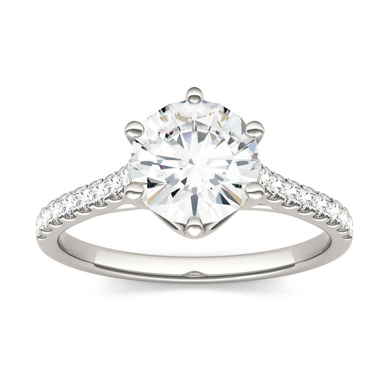 Round moissanite Ring with Pav&eacute; Band in 14K White Gold &#40;1 3/4 ct. dew&#41;