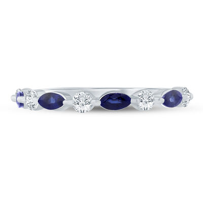 Blue Sapphire and Diamond Wedding Band in 14K Gold (1/4 ct. tw.)