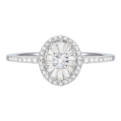 Round and Baguette Diamond Halo Promise Ring in Sterling Silver (1/3 ct. tw.)