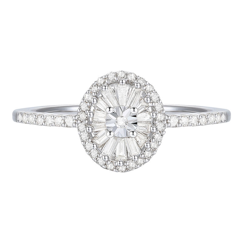 Round and Baguette Diamond Halo Promise Ring in Sterling Silver &#40;1/3 ct. tw.&#41;