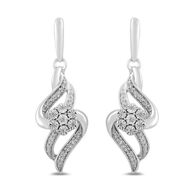 Diamond Drop Cluster Earrings in Sterling Silver (1/7 ct. tw.)