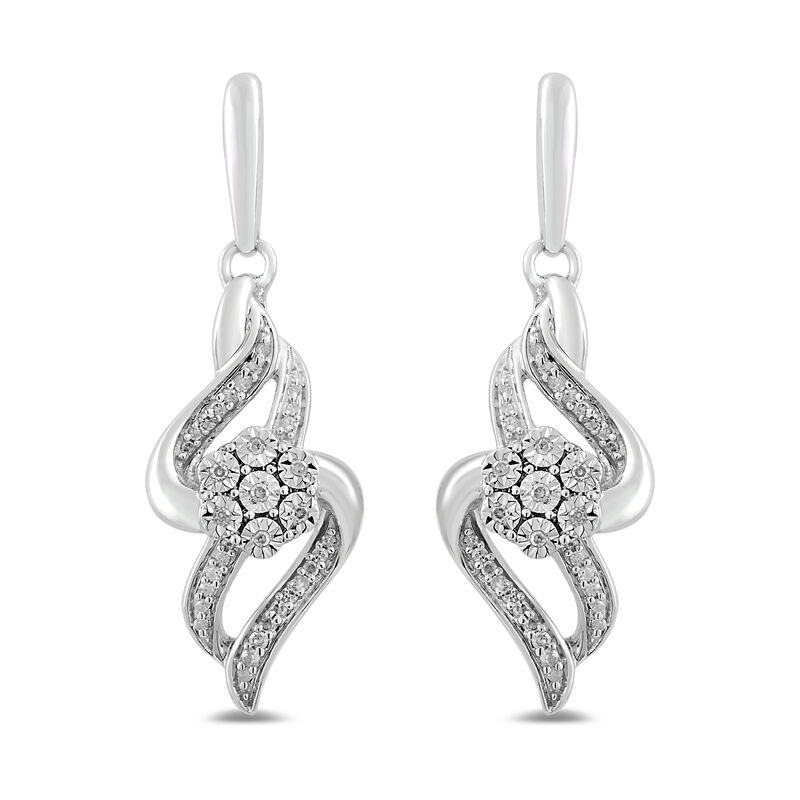 Diamond Drop Cluster Earrings in Sterling Silver &#40;1/7 ct. tw.&#41;