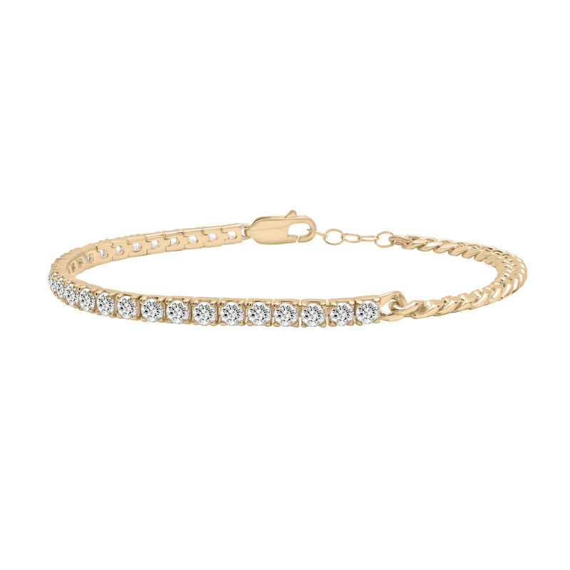 Lab-Created White Sapphire Tennis and Curb Link Bracelet in Vermeil