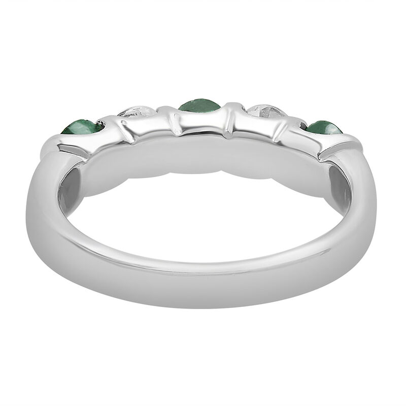 Emerald &amp; White Sapphire Ring in Sterling Silver 