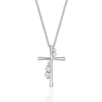 Journey Diamond Cross Pendant in Sterling Silver (1/5 ct. tw.)