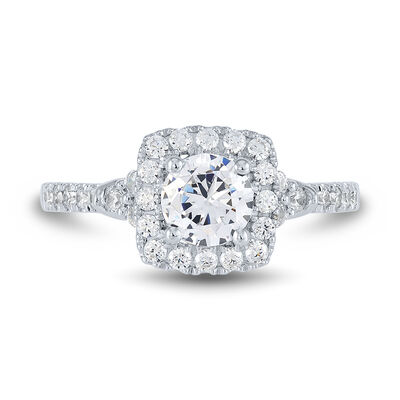 Lab Grown Diamond Engagement Ring with Cushion Halo in 14K White Gold (1 1/4 ct. tw.)