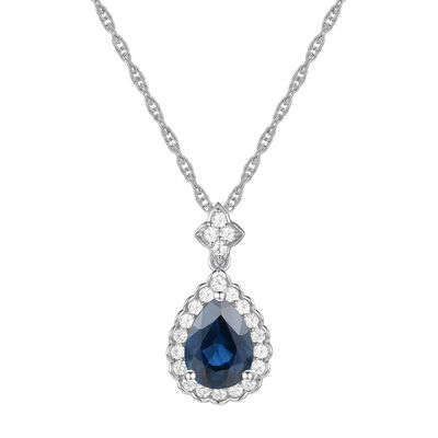 Blue Sapphire and Diamond Pendant in 10K White Gold (1/5 ct. tw.)