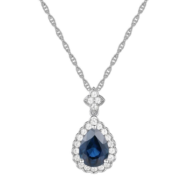 Blue Sapphire and Diamond Pendant in 10K White Gold &#40;1/5 ct. tw.&#41;