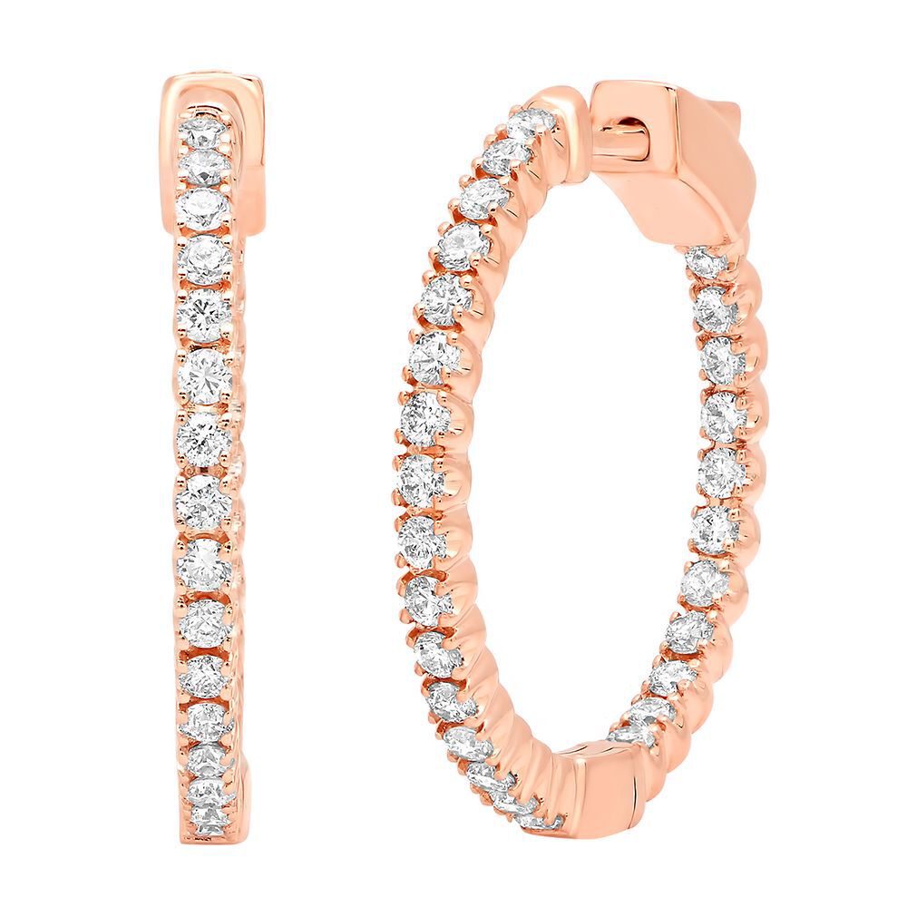 14k rose gold diamond hoop earrings