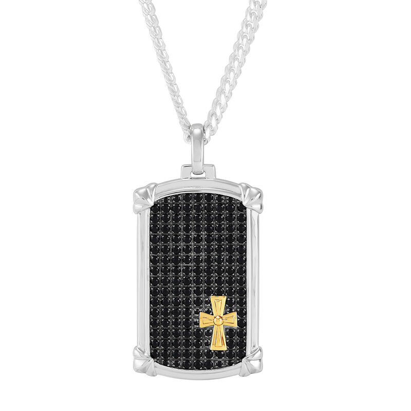 Men&#39;s Onyx Dog Tag in Sterling Silver &amp; 10K Yellow Gold