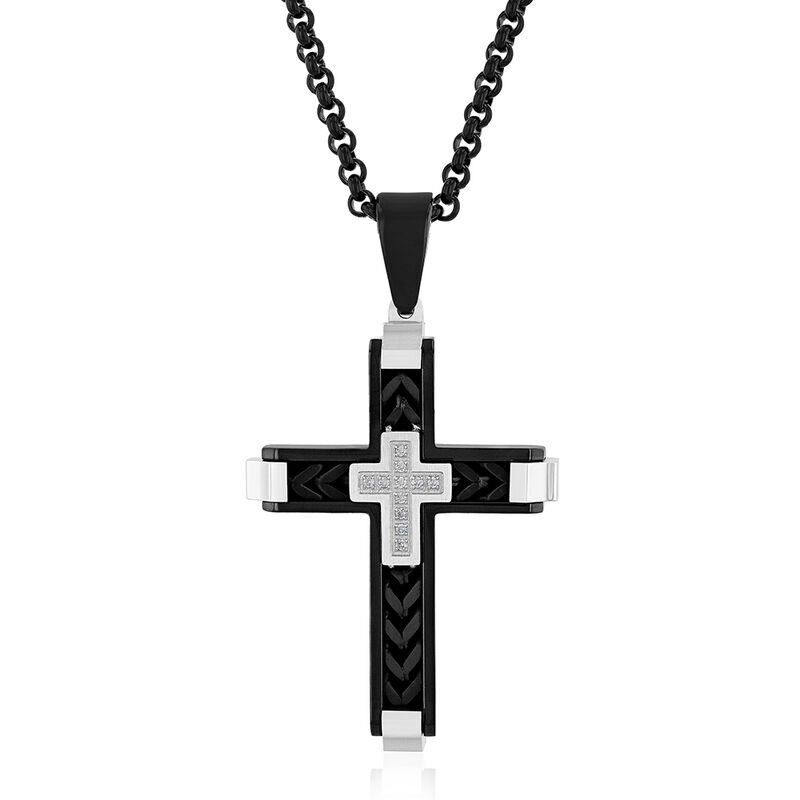 Diamond Cross in Black Stainless Steel