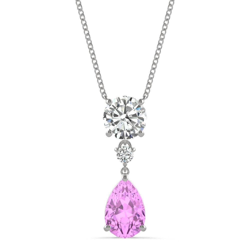 Oval Pink Sapphire Pendant Necklace w/ Diamond Accents 14K