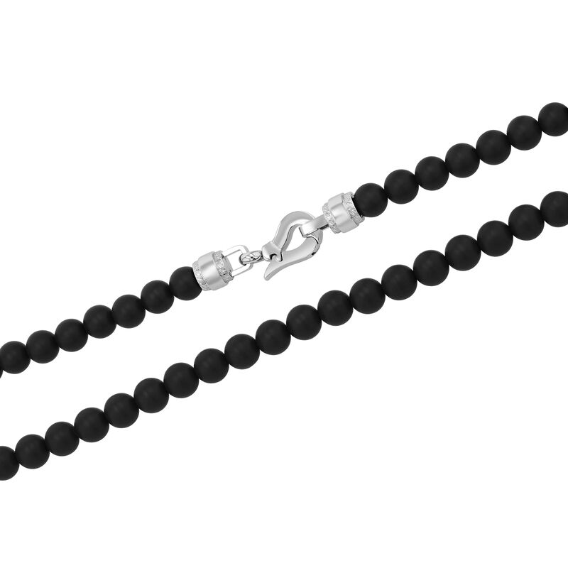 Men&#39;s Matte Black Onyx Bead Necklace in Stainless Steel