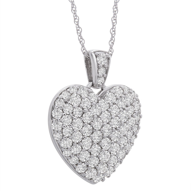 Puffed Diamond Pave Heart Necklace 001-165-02447, Hingham Jewelers
