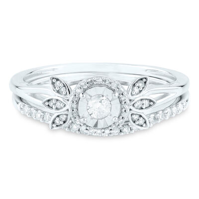 Diamond Floral Halo Engagement Ring Set in 14K White Gold (1/4 ct. tw.)