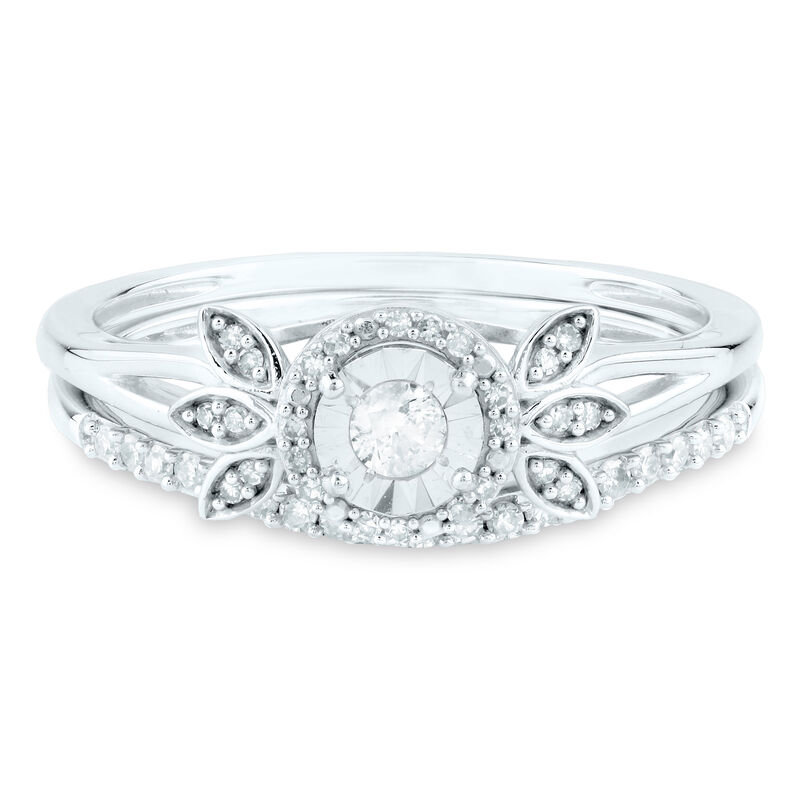 Diamond Floral Halo Engagement Ring Set in 14K White Gold &#40;1/4 ct. tw.&#41;