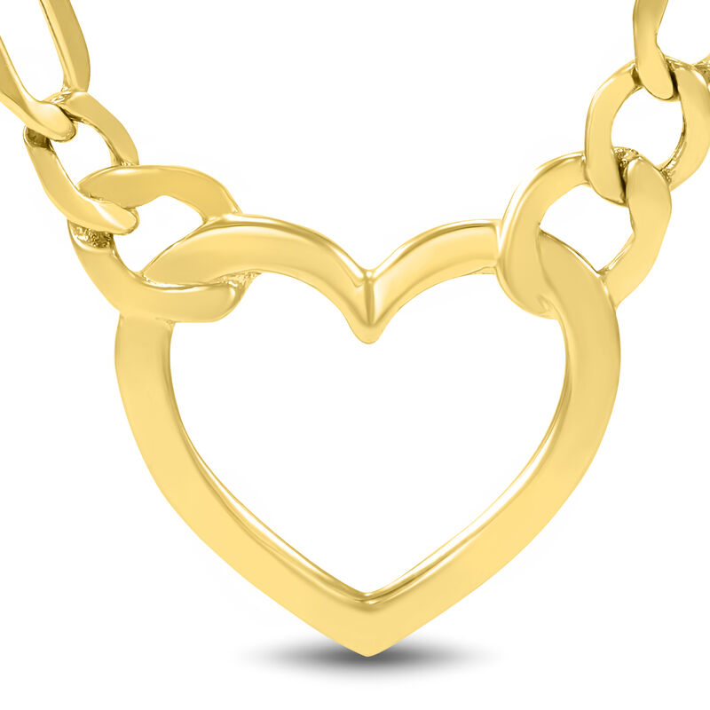 Figaro Heart Necklace in 14K Yellow Gold, 3MM, 18&rdquo;