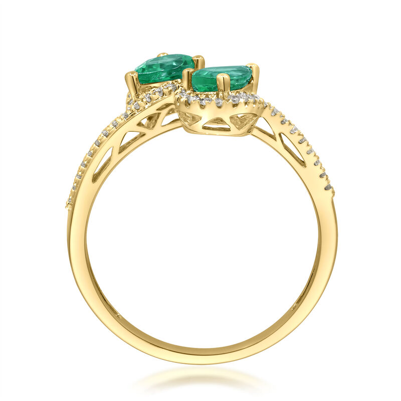 Emerald &amp; Diamond Bypass Ring in 10K Yellow Gold &#40;1/5 ct. tw.&#41;