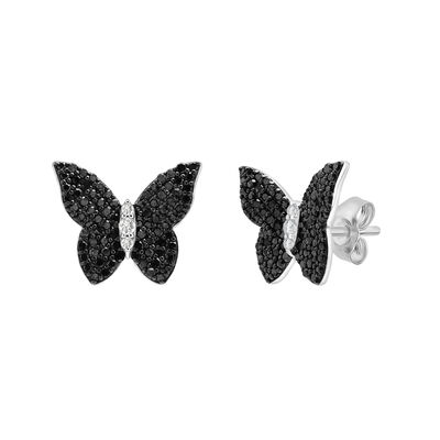 Black & White Diamond Butterfly Earrings in Sterling Silver (1/2 ct. tw.)