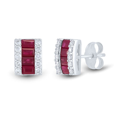 Ruby & Diamond Earrings in 10K White Gold (1/5 ct. tw.) 