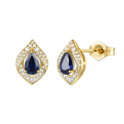 Blue Sapphire and Diamond Earrings in 10K Yellow Gold (1/4 ct. tw.)