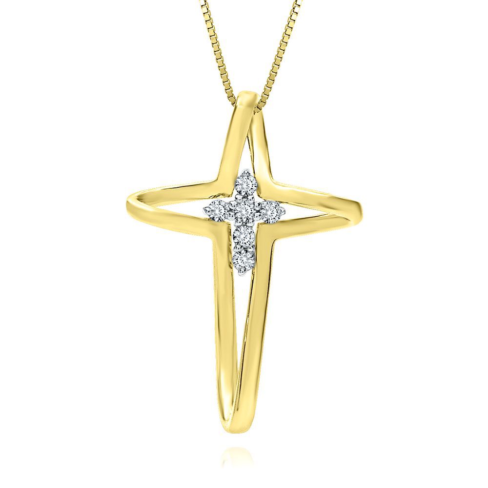 Diamond Wing & Cross Charm Pendant in Sterling Silver & 10K Yellow Gold