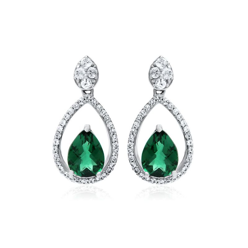 Lab Created Emerald & White Sapphire Teardrop Dangle Earrings in ...
