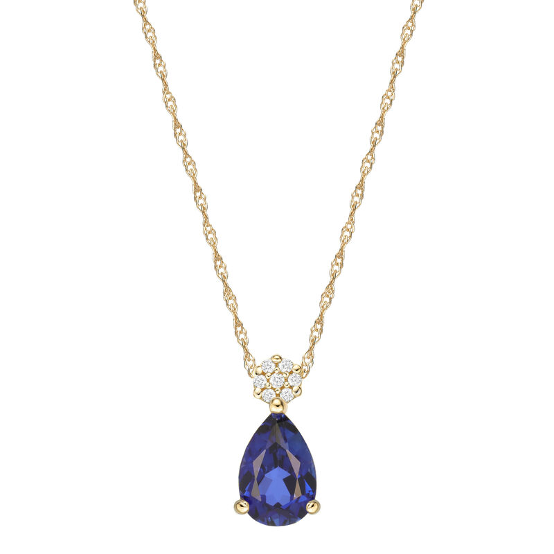 Lab Created Blue Sapphire and Diamond Pendant in 10K Yellow Gold