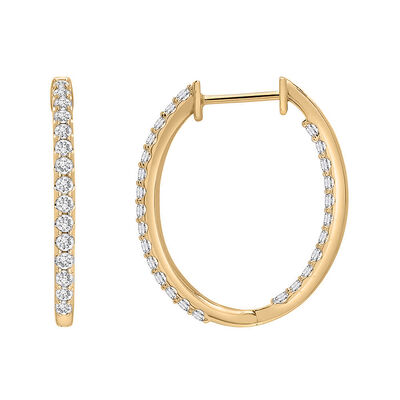 Diamond Oval Inside-Out Hoop Earrings in 10K Gold